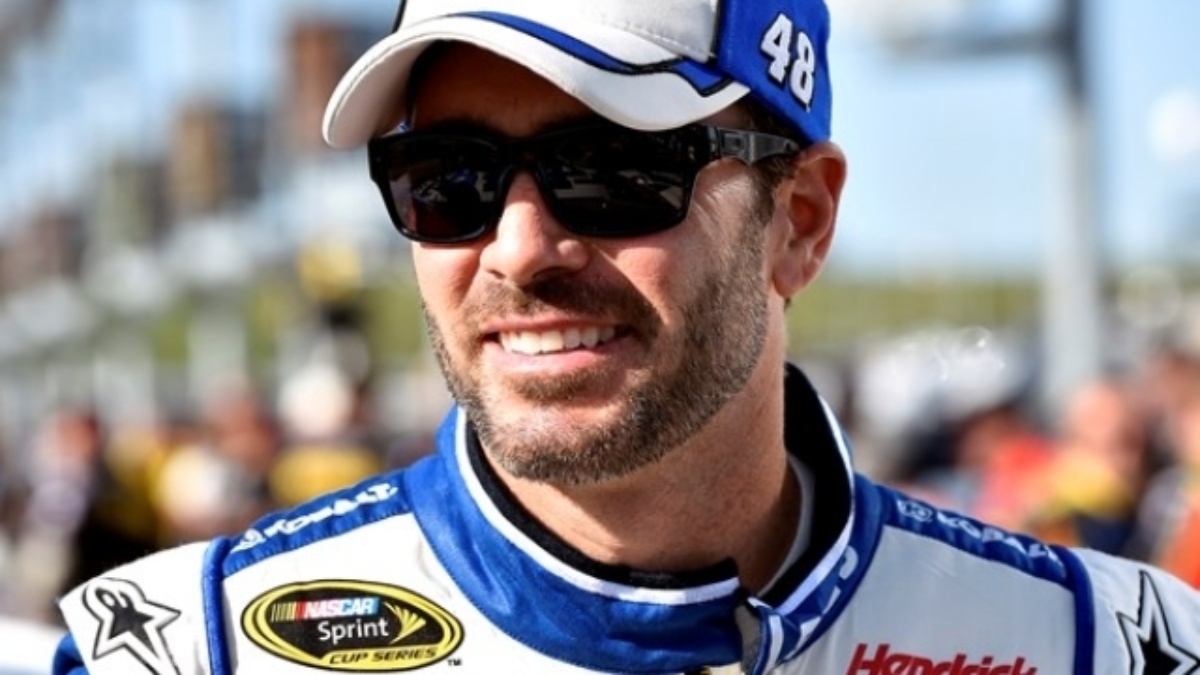 Johnson sports a special helmet for Indy