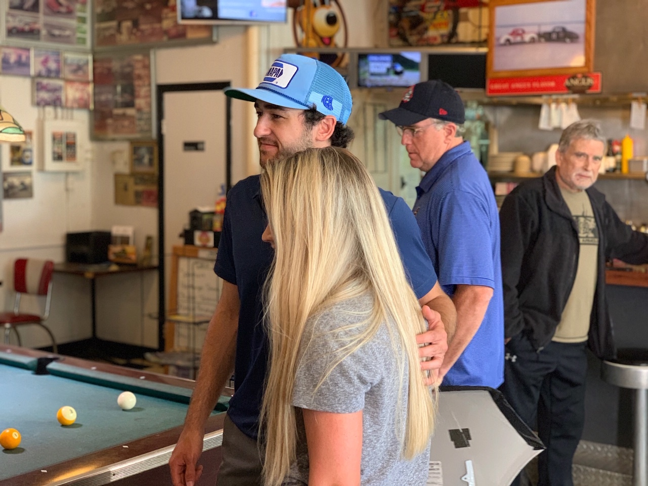 Elliott celebrates with fans at Dawsonville Pool Room Hendrick