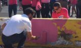 Johnson, Hamm #PaintOutCancer at Charlotte